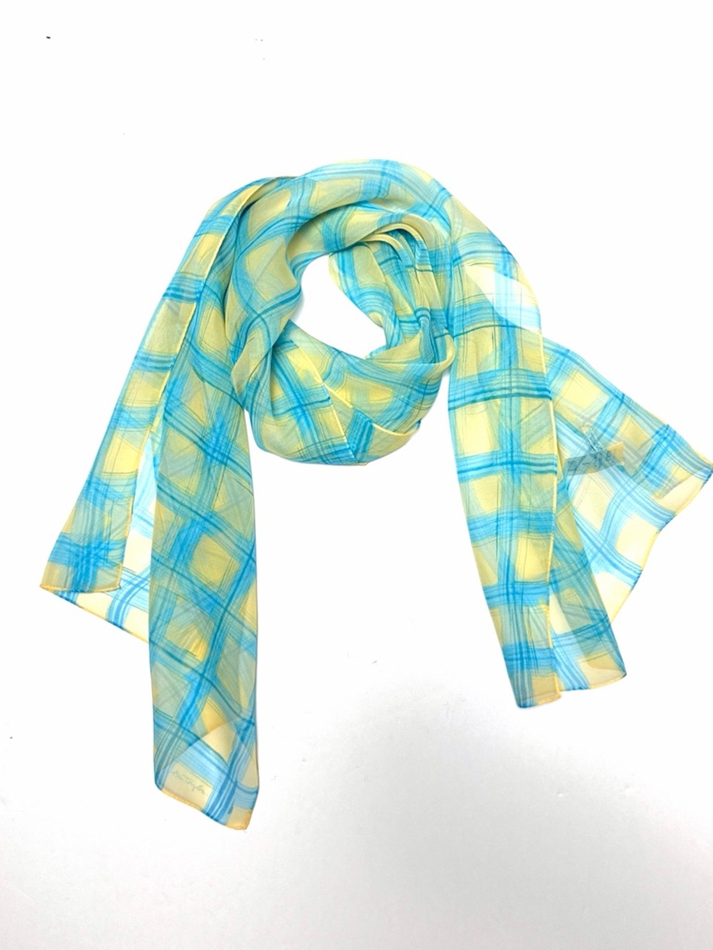 NWT Ann Taylor Silk Rectangle Scarf Lightweight Chiffon Sheer Blue Yellow Japan